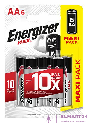 Элемент питания алкалиновый MAX LR6/316 BL6 (блист.6шт) Energizer E301533801