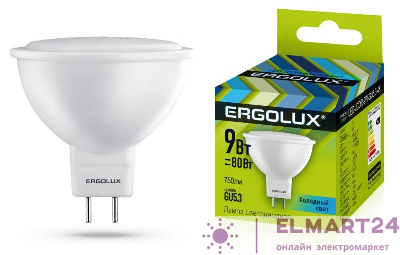 Лампа светодиодная LED-JCDR-9W-GU5.3-4K JCDR 9Вт GU5.3 4500К 172-265В Ergolux 13625