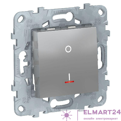 Выключатель 1-кл. 2п 2мод. СП Unica New IP21 (сх. 2а) 250В 16AX с индикацией механизм алюм. SchE NU526230S