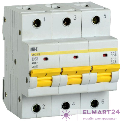 Выключатель автоматический модульный 3п D 63А 15кА ВА47-150 KARAT IEK MVA50-3-063-D
