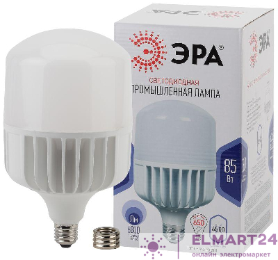 Лампа светодиодная высокомощная STD LED POWER T140-85W-6500-E27/E40 85Вт T140 колокол 6500К холод. бел. E27/E40 (переходник в компл.) 6800лм Эра Б0032088