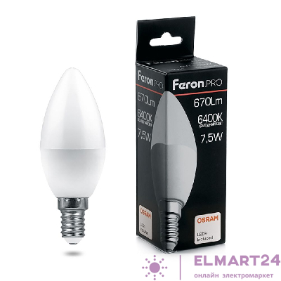Лампа светодиодная Feron.PRO LB-1307 Свеча E14 7.5W 6400K 38055