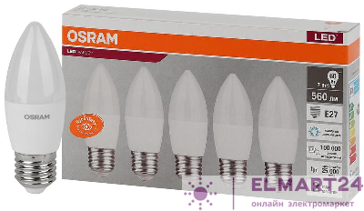 Лампа светодиодная LED Value LVCLB60 7SW/865 свеча матовая E27 230В 2х5 RU (уп.5шт) OSRAM 4058075578074