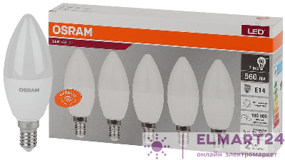 Лампа светодиодная LED Value LVCLB60 7SW/840 свеча матовая E14 230В 2х5 RU (уп.5шт) OSRAM 4058075577954