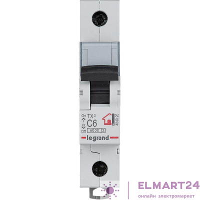 Выключатель автоматический модульный 1п C 6А 6кА TX3 6000 1мод. 230/400В Leg 404025