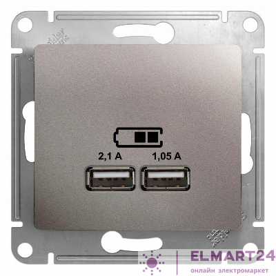 Розетка USB 2-м СП Glossa тип A+A 5В/2100мА 2х5В/1050мА механизм платина SE GSL001233