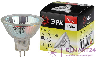 Лампа галогенная GU5.3-JCDR (MR16) -75W-230V-Cl ЭРА C0027366