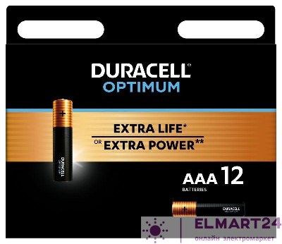 Элемент питания алкалиновый ААА 1.5В LR03-12BL Optimum 5014074 (блист.12шт) Duracell Б0056029