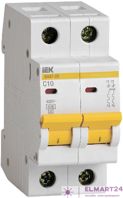 Выключатель автоматический модульный 2п C 10А 4.5кА ВА47-29 KARAT IEK MVA20-2-010-C