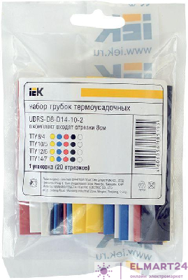 Набор трубок термоусадочных тонкостен. ТТУ 8/4; 10/5; 12/6; 14/7 (Ж; С; К; Ч; Б) 20х8см разноцвет. IEK UDRS-D8-D14-10-2