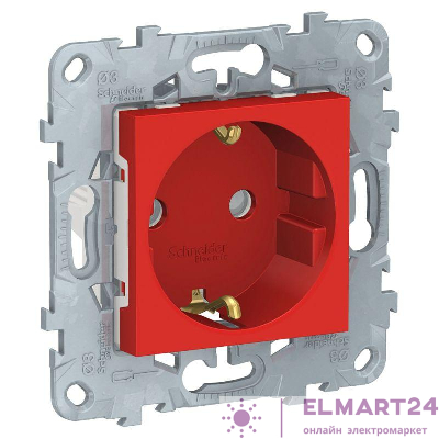 Розетка 1-м СП 2мод. Unica New 16А IP21 250В с заземл. защ. шторки винтов. клеммы механизм красн. SchE NU503703