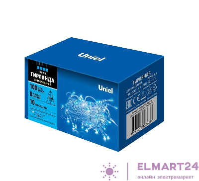 Гирлянда LED ULD-S1000-100/DTA BLUE IP20 10м 100 диодов син. свет провод прозр. Uniel UL-00007197