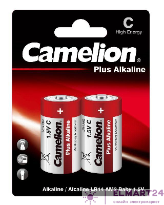 Элемент питания алкалиновый C/LR14 1.5В Plus Alkaline LR14-BP2 BL-2 (блист.2шт) Camelion 1653