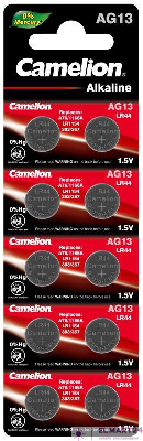 Элемент питания алкалиновый "таблетка" LR44/G13/A76/357A Mercury Free AG13-BP0%Hg для часов BL-10 (блист.10шт) Camelion 12821