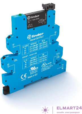 Модуль интерфейсный (сборка 34.81.7.024.9024 + 93.65.7.024) твердотельное реле MasterOUTPUT выход 6А (24В DC) 24В DC IP20 безвинт. клеммы Push-in FINDER 395070249024