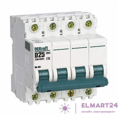 Выключатель автоматический модульный 4п D 25А 4.5кА ВА-101 DEKraft 11140DEK