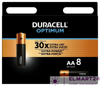 Элемент питания алкалиновый АА 1.5В LR6-8BL Optimum 5014069 (блист.8шт) Duracell Б0056024