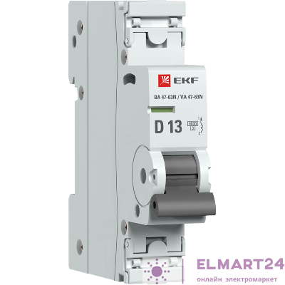 Выключатель автоматический модульный 1п D 13А 6кА ВА 47-63N PROxima EKF M636113D