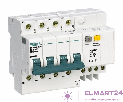 Выключатель автоматический дифференциального тока 3п C 63А 100мА тип AC ДИФ-101 со встроен. защитой от сверхтоков DEKraft 15068DEK