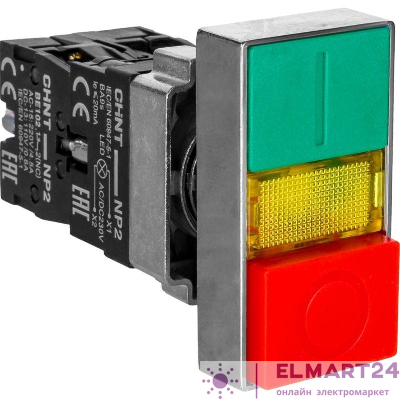 Кнопка двойная NP2-BW8465 1НО+1НЗ AC 230В(LED) IP40 CHINT 573829