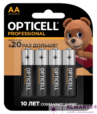 Элемент питания алкалиновый AA/LR6 (блист. 4шт) Professional Opticell 5052001