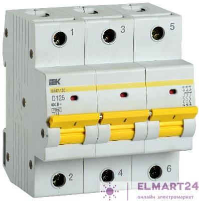 Выключатель автоматический модульный 3п D 125А 15кА ВА47-150 IEK MVA50-3-125-D