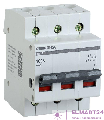 Выключатель нагрузки (мини-рубильник) 3п ВН-32 100А GENERICA ИЭК MNV15-3-100