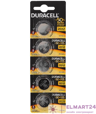 Элемент питания CR2032 5х1 (блист. 20шт) Duracell Б0035495