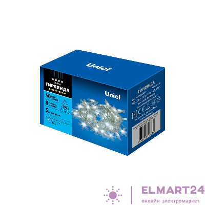 Гирлянда LED "Снежинки-2" ULD-S0500-050/DTA WHITE IP20 SNOWFLAKES-2 5м 50 диодов бел. свет провод прозр. Uniel UL-00007196