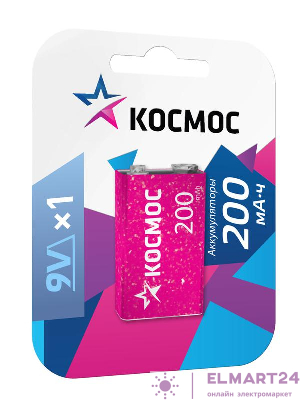 Аккумулятор 6F22 200мА.ч 1BL (блист.1шт) КОСМОС KOCNI-MH6F22(200mAh)