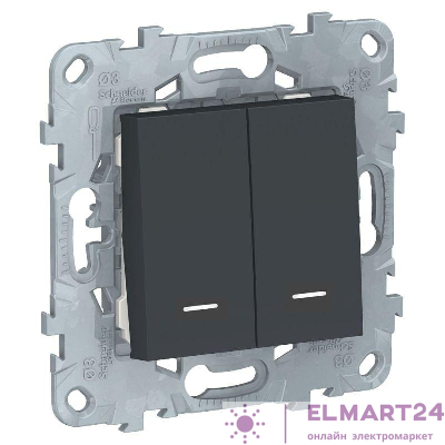 Механизм выключателя 2-кл. 2мод. СП Unica New IP21 (2х(сх. 1а)) с подсветкой антрацит SchE NU521154N