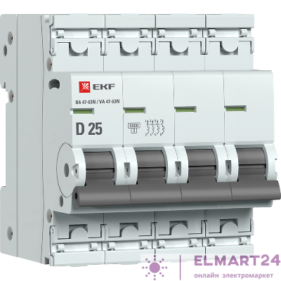 Выключатель автоматический модульный 4п D 25А 6кА ВА 47-63N PROxima EKF M636425D
