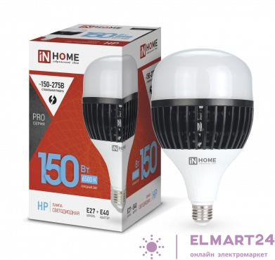 Лампа светодиодная LED-HP-PRO 150Вт грушевидная 6500К холод. бел. E27 14250лм 150-275В с адаптером E40 бел. IN HOME 4690612035703