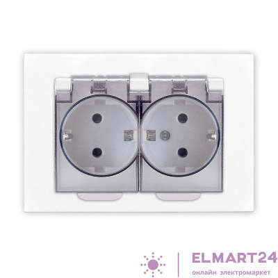 Розетка 2-м СП Афина 16А IP20 с заземл. c прозрачной крышкой в сборе бел. Universal A0031