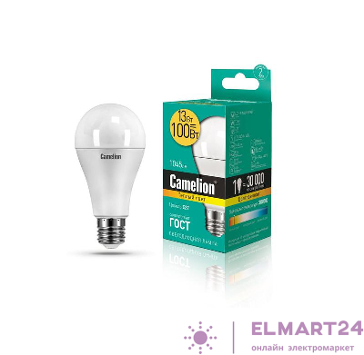 Лампа светодиодная LED13-A60/830/E27 13Вт грушевидная 3000К тепл. бел. E27 1045лм 220-240В Camelion 12045