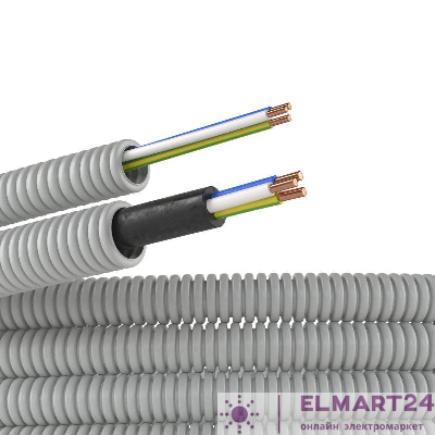 Труба гофрированная ПВХ гибкая d16мм с проводом ПВ-1(ПуВ) 3х1.5 РЭК ГОСТ+ сер. (уп.25м) DKC 9P91625