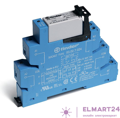 Модуль интерфейсный (сборка 41.52.9.024.0010 + 93.02.7.024) электромеханич. реле 2CO 8А AgNi 24В DC (чувствит.) IP20 винт. клеммы FINDER 385270240050