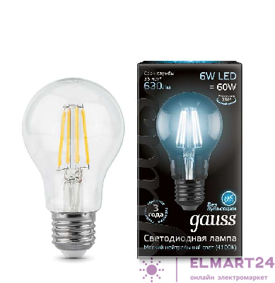 Лампа светодиодная Black Filament А60 E27 6Вт 4100К Gauss 102802206