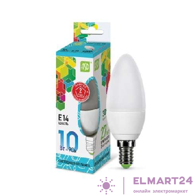 Лампа светодиодная LED-Свеча-standard 10Вт 4000К нейтр. бел. E14 900лм 230В ASD 4690612015576