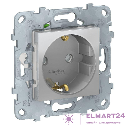 Механизм розетки UNICA NEW защ. шторки с заземл. с быстрозажим. клеммами алюм. SchE NU505730