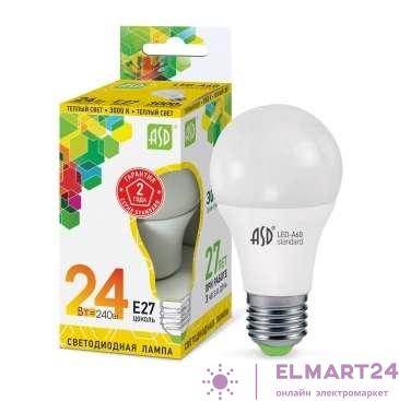 Лампа светодиодная LED-A65-standard 24Вт грушевидная 230В E27 3000К 2160лм ASD 4690612014265