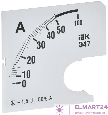 Шкала сменная для амперметра Э47 50/5А-1.5 72х72мм IEK IPA10D-SC-0050