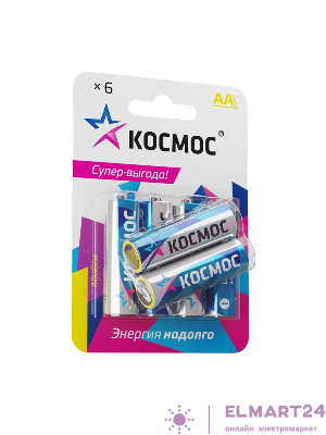 Элемент питания алкалиновый AA/LR6 BP-6 (блист.6шт) КОСМОС KOCLR6BL6