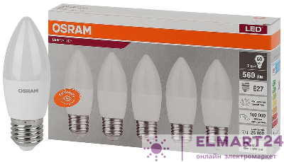 Лампа светодиодная LED Value LVCLB60 7SW/840 свеча матовая E27 230В 2х5 RU (уп.5шт) OSRAM 4058075578043