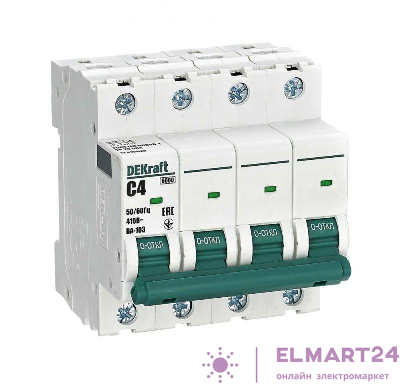 Выключатель автоматический модульный 4п C 4А 6кА ВА-103 DEKraft 12315DEK