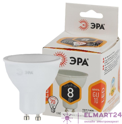 Лампа светодиодная LED MR16-8W-827-GU10 MR16 8Вт софит GU10 тепл. бел. ЭРА Б0036728