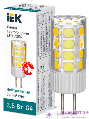 Лампа светодиодная Corn 3.5Вт капсульная 4000К нейтр. бел. G4 230В керамика IEK LLE-Corn-4-230-40-G4