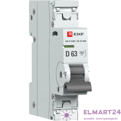 Выключатель автоматический модульный 1п D 63А 6кА ВА 47-63N PROxima EKF M636163D