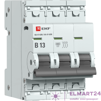 Выключатель автоматический модульный 3п B 13А 6кА ВА 47-63N PROxima EKF M636313B