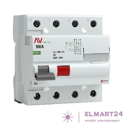 Выключатель дифференциального тока (УЗО) 4п 100А 300мА тип A DV AVERES EKF rccb-4-100-300-a-av